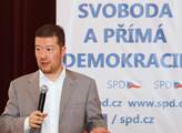 Předseda SPD Tomio Okamura na besedě s občany v ob...